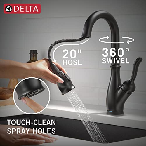 Delta Faucet Leland Touch Bar Faucet With Pull Down Sprayer, Black Bar Sink Faucet Single Hole, Wet Bar Faucets Single Hole, Prep Sink Faucet, Delta Touch2O Technology, Matte Black 9678T-Bl-Dst #TOP5