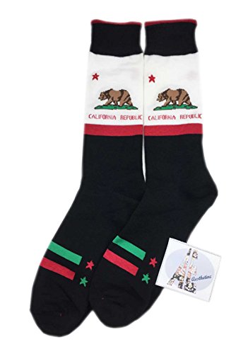 Aesthetinc Men California Cali Republic Bear Novelty Cotton Crew Socks Sport Gift L 1 Pair Black