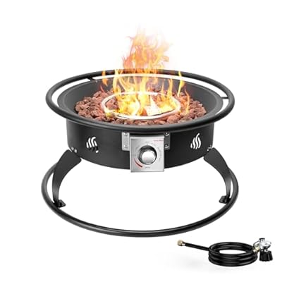 ONLYFIRE OUTDOOR LIVING Propane Gas Fire Pit 22¡±, Portable Smokeless Fireplace with 12Ft Hose & Lava Rocks, FirePit for Patio Backyard Bonfire Camping RV Tailgating Beach Party, 55000BTU, #FP001