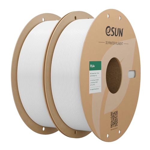 eSUN PLA+ Filament 1.75mm, 3D Drucker Filament PLA Plus, Maßgenauigkeit +/- 0.03mm, 1KG pro Spule, 2 Spulen 3D Druck Filament für 3D Drucker, Weiß