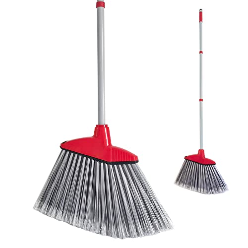 Heavy-Duty Outdoor Broom Upgraded Strong Bristles Wide Angle Brooms, Adjustable Long Commerical Handle, Great For Garden Patio Kitchen Toilet Hair Sweeper #TOP8
