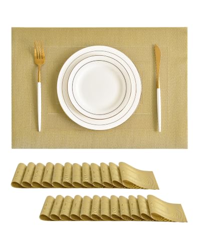 Leetaltree Gold Frame Placemats Set of 24, Woven Vinyl Heat Resistant