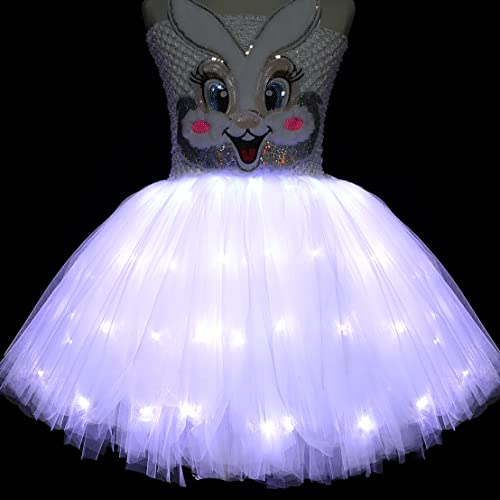 Soyoekbt Girls Easter Bunny Costume Led Light Up Rabbit Tutu Dress For Spring Easter Animal Costume White 3-4 Years #TOP1