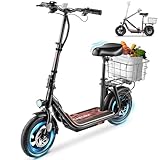 Caroma 1200W Peak Electric Scooter with Seat, Up to 30 Miles Electric Scooter for Adults&Teens, 20mph Top Speed Foldable Commuter Ebike, Adjustable E-Scooters with Basket