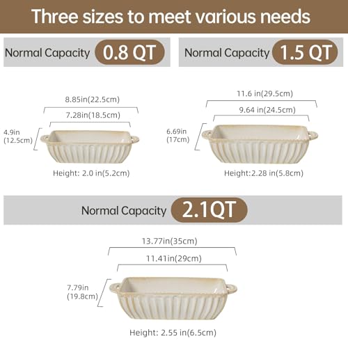 Casserole Dish for Oven, Ceramic Baking Dishes Set, Vintage Hobnail Bakeware Sets of 3, Rectangular Baking Pan, Deep Lasagna Pan with Handle for Cake, Wedding Kitchen Gift, 13.77“/11.6"/8.85" - Image 6