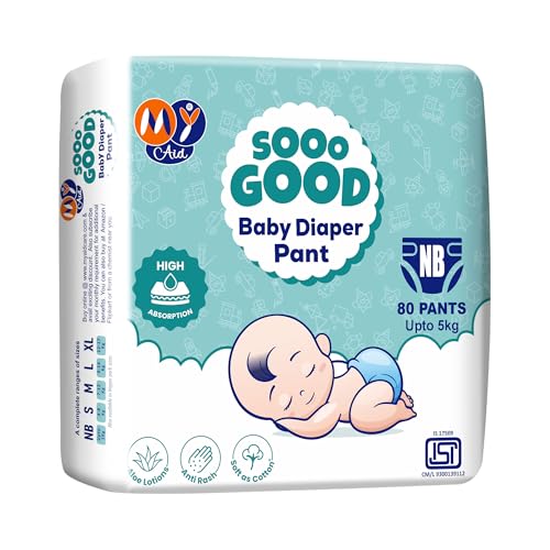Image of MyAid SOOO GOOD Baby Diaper Pants With Aloe Lotion & Wetness Indicator | Soft & Comfortable | Fast Absorption, Rash-Free, Leak-Proof (Size-NB, 0 to 5 kg, 80 Counts, Pack of 1)
