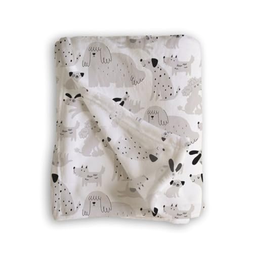 ROCKING GIFTS Dekorative Fleecedecke aus Mikrofaser, weiß, mit Hundemotiv, für Bett und Sofa, 125 x 150 cm