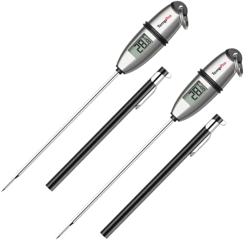 TempPro Digitales Fleischthermometer Bratenthermometer Thermometer Kochen | Küchenthermometer Lange Edelstahl-Sonde Grillthermometer mit Schutzhülle Genauigkeit 0,5 °C 2 Stücke ( E