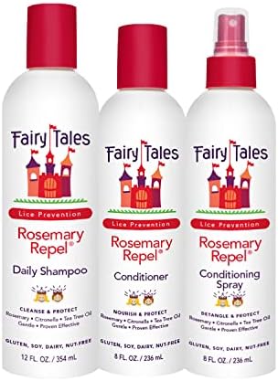 مجموعة شامبو وبلسم وبلسم ورذاذ ترطيب ثلاثي من فيري تاليس روزماري ريبيل (مع مشط ذيل دبوس فولاذي أنيق) (12 أونصة، 8 أونصة، 8 أونصة ثلاثي كيت)