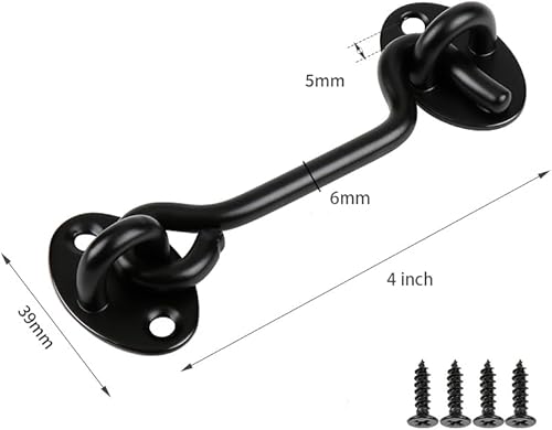 Miniatura 2 de Cerradura de puerta de granero, gancho de acero de 4 pulgadas y pestillo para puerta, color negro