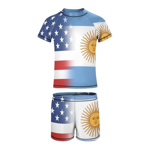 American and Argentina FlagChildren's Casual Swimsuit Set - Simple and Versatile9-11Y（140cm）2