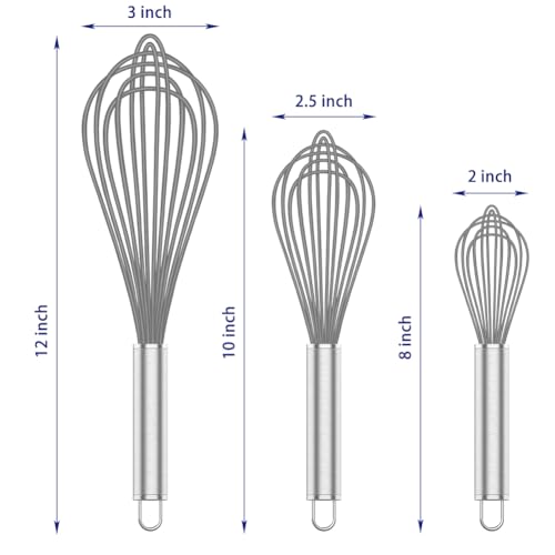 Image of OYV Grey Silicone Whisk, Professional Whisks For Cooking Non-Scratch, Stainless Steel & Silicone Wisk, Plastic Rubber Whisk Tool For Nonstick Cookware Pans, Silicon Wisks Set of 3