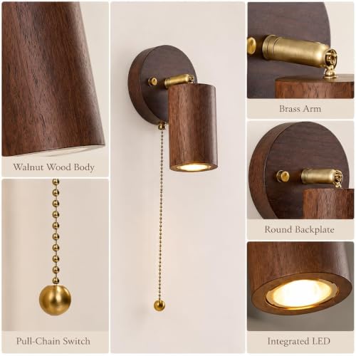 Luz de lectura con cadena de estilo japonés en madera de nogal 6