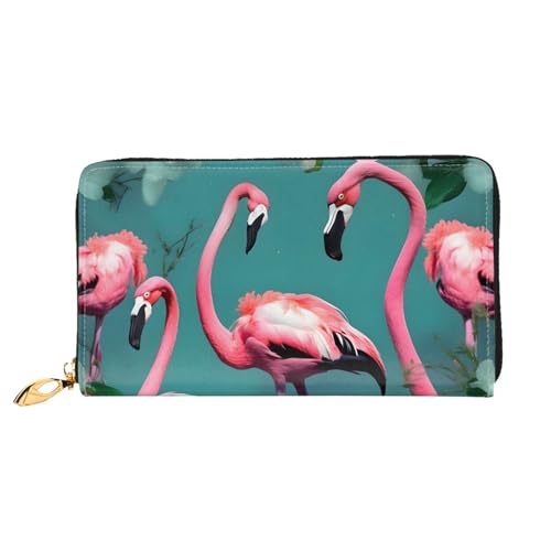 Portefeuille long en cuir rose pour femme avec grand clip et porte-carte