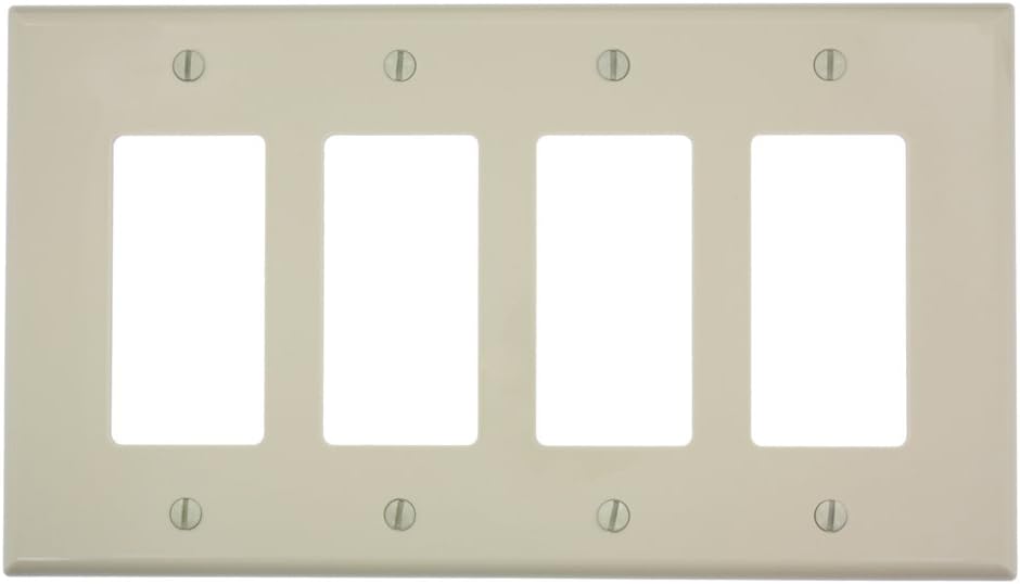Leviton 4-Gang Decora/GFCI Device Wallplate, Midway Size, PJ264-I, Ivory