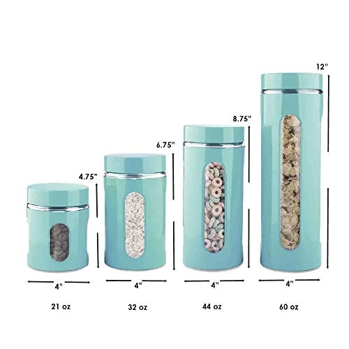 Kitchen Canisters For Countertop By Home Basics | Retro-Styled Canisters For Kitchen Counter | Stainless Steel And Glass Kitchen Canister Set, With See-Through Windows (Turquoise), 4 Pieces #TOP5