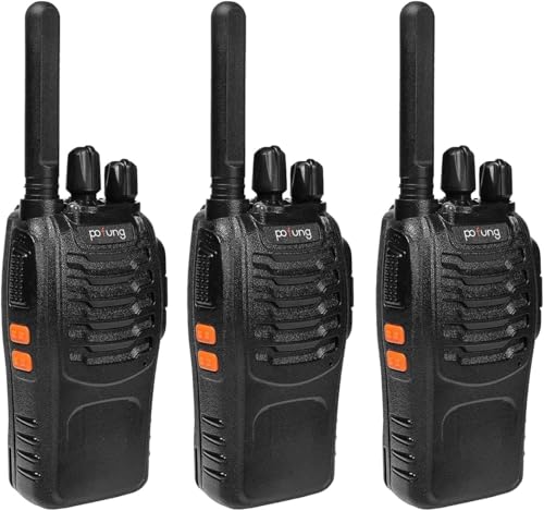 Pofung PT88E Walkie Talkie PMR446 Lizenzfreies Zwei-Wege-Radio, 16-Kanäle Long Range Walkie Talkies mit Ladestation und Ohrhörern (schwarz, 3-Pack)