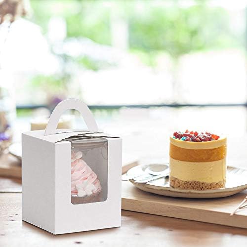 SNAGAROG 25 Pcs Single Cupcake Boxes White Individual Cupcake Box Single Bakery Pastry Boxes Mini Cavity Cake Box Small Cupcake Carrier Holder with Window&Insert Muffin Boxes for Wedding Party Favors