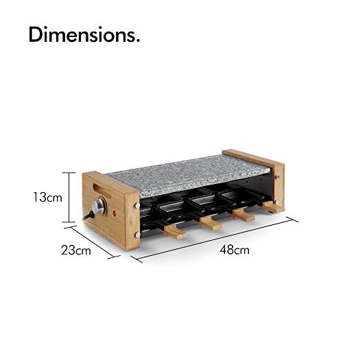 VonShef Raclette Grill Electric – 1200W Stone Raclette Machine for 8 Person, 2 Removable Non-Stick Plates & Adjustable Temperature Dial, Scandi Wooden Design, 8 Mini Pans & Cool Touch Handles