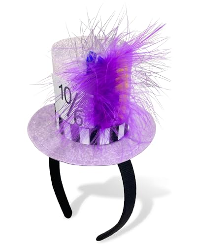 Mini Top Hat Headband with Feathers for Women, Vintage Tea Party Fascinator, Halloween Cosplay Costume Accessory, Carnival Dress Up & Themed Event Headpiece Purple