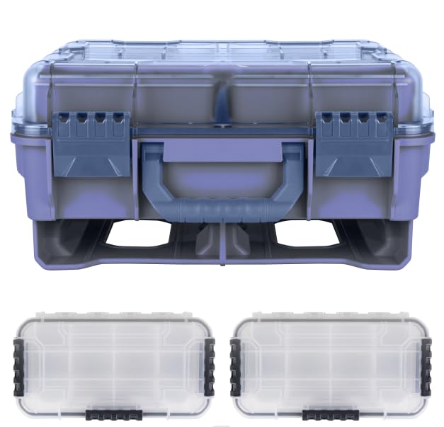 RUNCL Universal Fishing Tackle Box with Two 3600 Tackle Tray, Removal Inside Design Waterproof Trunk Storage Box, Thicker Floating Airtight Stowaway, Luxury Fishing Gifts for Men Women