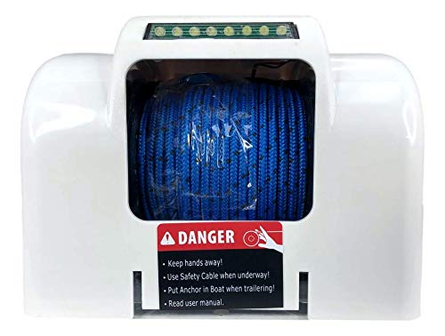 Pactrade Marine Boat Electric Anchor Winch Up To 45Lb (20Kg) Led Light Wireless Remote Control 12V 100Ft Braided Blue Line 700Lb (317.5Kg) Break Strength Salt Water Power Up/Free Fall Down (White) #TOP2
