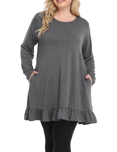 Shiaili Long Plus Size Tunic Tops for Women Ruffle Hem Shirts for leggings