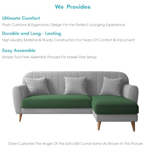 Image of Atticus RHS 4 Seater L Shape Sofa Set for Living Room (Green Grey Fabric) Premium Fabric Sofa Set