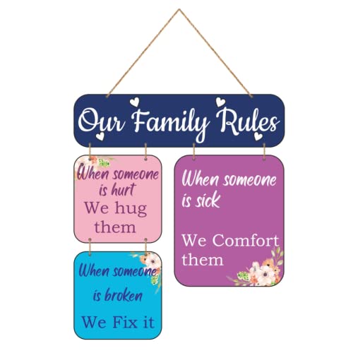 Image of Zesta Family Rules Wooden Wall Hanging Decorative Items /Hanging Home Wall Decor Items /MDF Decoration Items /Cute Wall Art For Living Room /Home Decor Items Living Room