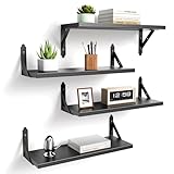 ROMGUAR CRAFT Wood Floating Shelves Set of 4, Rustic Storage Decor Wall Shelves, Wall Mounted Shelf for Living Room, Bedroom 17' x 6', Black