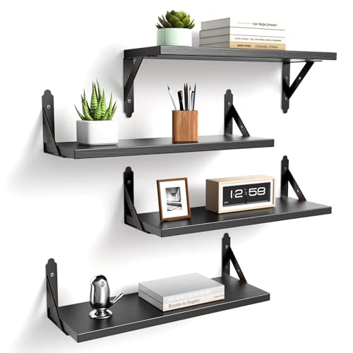 ROMGUAR CRAFT Wood Floating Shelves Set of 4, Rustic Storage