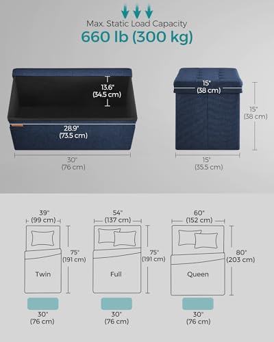 Image of SONGMICS 30 Inches Storage Ottoman, Foldable Bench with Flipping Lid
