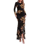 BTFBM Women's Maxi Dresses Fall 2026 Long Sleeve Bodycon Floral Ruffle Cocktail Wedding Guest Dre...
