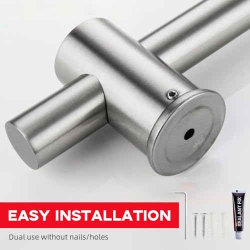 Image of HASTHIP Shower Slide Rail, 25.9'' Stainless Steel Shower Head Bar Holder, Variable with Height and Angle Mounting Brackets, Handheld Shower Head Holder for Bathroom, No Drill Installation