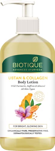 Biotique Ubtan & Collagen Light Gel Oil-Free Body Lotion for Smooth, Healthy & Glowing Skin with goodness of Turmeric & Saffron|For Men & Women -300ml