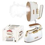 SALAV® Retro Edition Duopress Handheld Garment Steamer and Iron, Ceramic Plate, 1000 watts of Steam, Removes Wrinkles on Clothes, Vintage Style No Drip Steam, Pearl