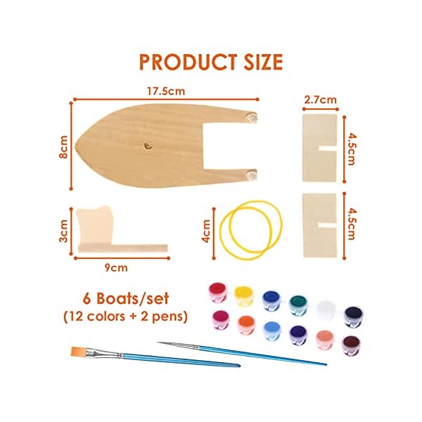 jiuzcare Holzboot Spielzeug 6 Stück DIY Holz Segelboot Kinder DIY Handgemachten Material Paddelboot Gummiband Set DIY… – Bild 3
