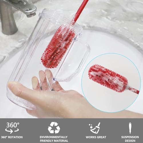 Image of 15.7 inch Silicone Bottle Brush, ddLUCK Water Bottle Cleaner Brush for Stanley, Hydroflasks, Glass, Thermos Sports Bottle, Vase and Glassware, Bottle Brush Cleaner for Small Narrow Neck Containers (Red)