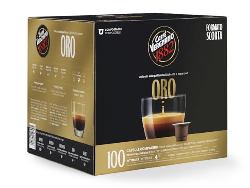 Caffè Vergnano 1882 - 100 Capsule - Caffè Compostabili E Compatibili Con Nespresso, Oro - Pack Da 100 Capsule