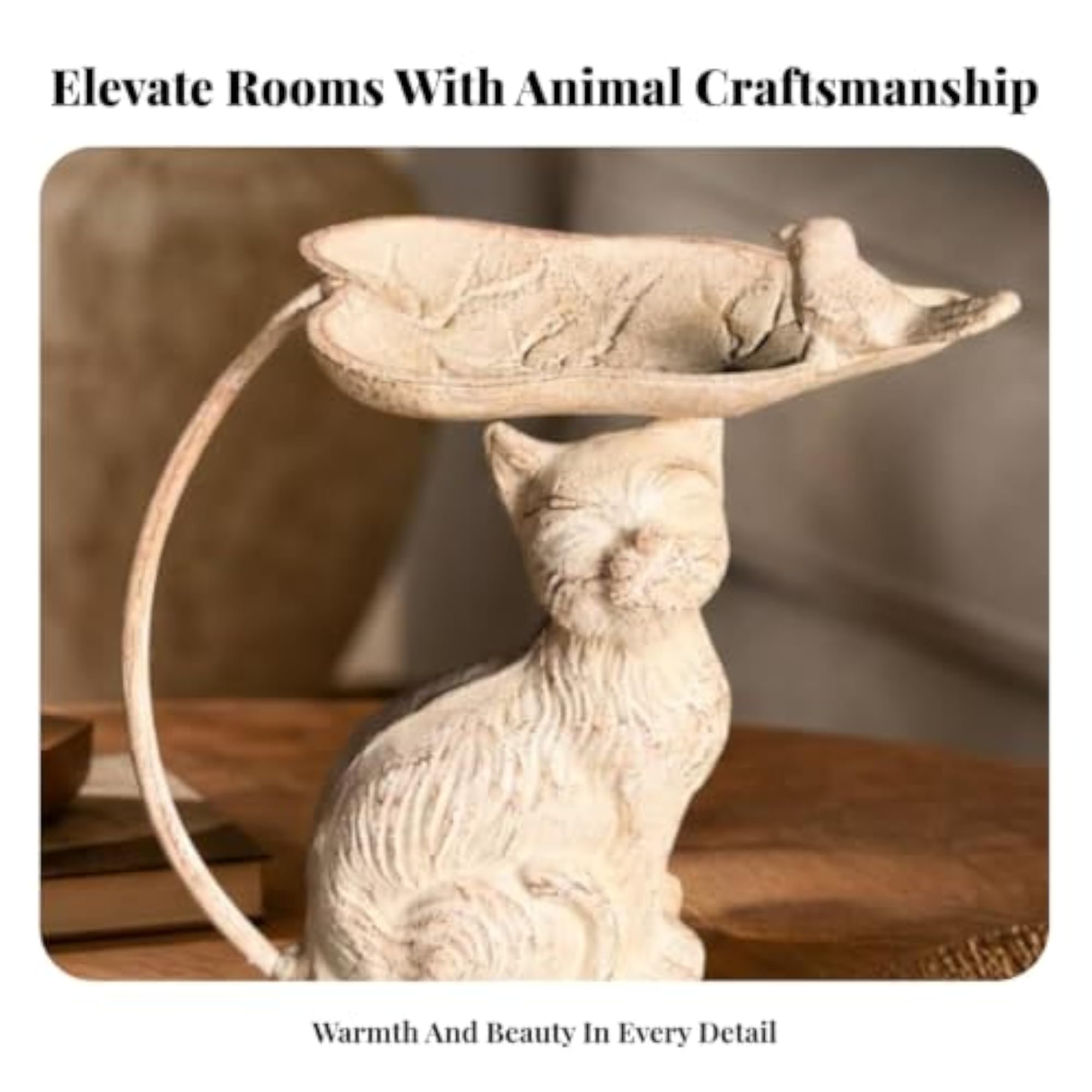 Textured Cast Iron Cat Tray, Charming Leaf Design