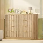 TEENFON Fluté 8 Dressing pour chambre, large coffre moderne de tiroirs avec poignée en métal, bord courbé, organisateur de placards en bois et rangement pour chambre à coucher, salon, couloir, naturel