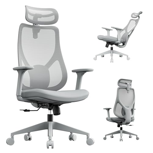 SENSE7 Silla Escritorio Ergonómica para Oficina Cadeira Juvenil Office Chair Ordenador Giratoria Despacho Estudio de Malla con Ruedas Reposabrazos y Soporte Lumbar Soporta hasta 150kg – MOYO Gris