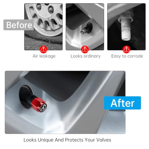 Image of Tire Valve Stem Caps Cover for Acura Metal Car Wheel Air caps Auto Valve Stem Caps Accessories 4 Pack RED