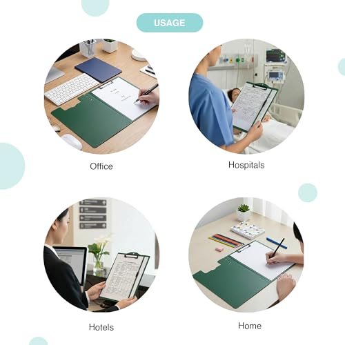Image of oddpod Vertical A4 Plastic Clipboard with Elastic Strap /Multi-Function Document Paper Storage File Folder with Outer Cover for Students & Professionals - Pine Green