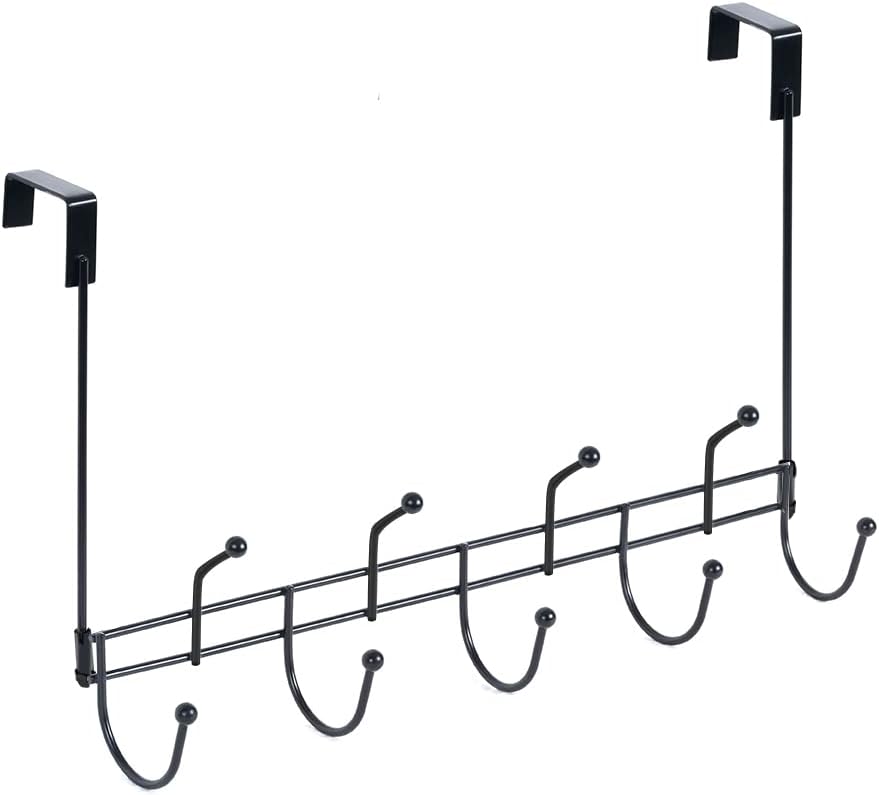 DECOLUSH Over The Door Hanger with 9 Hooks, Heavy Duty Over Door Hooks Racks for Hanging Towels Clothes, Bags and Robe, in Bathroom, Living Room and Kitchen (Black Plus, 1PCS)