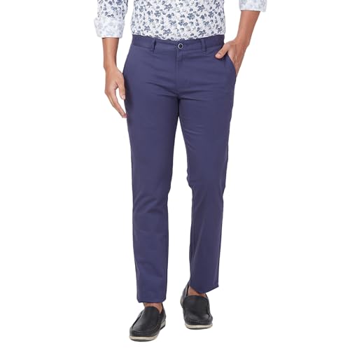 Image of Parx Low Rise Tapered Fit Cotton Blend Solid Pattern Flat Front Casual Trouser