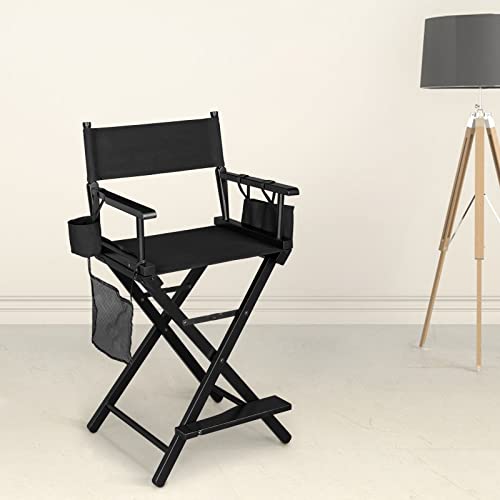 mefeir Upgraded 24\" Height Tall Director Chair Folding Artist Makeup with Replacement Cover Canvas, Storage Side Bags, Portable Footrest, Support 250 lbs,Solid Hardwood & Polyester Black - Thumbnail 6