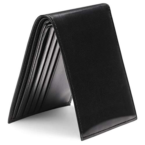 Bosca Men's Leather Wallet - RFID Security Lining - 8 Card Slots - Divided Currency Well - Full Grain Italian Leather with Glossy Finish - Black2