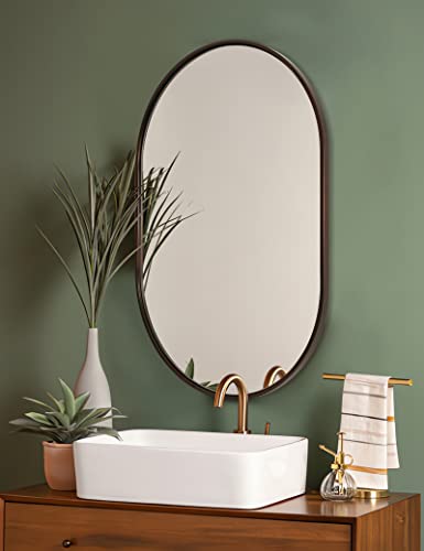 Andy Star Bronze Bathroom Mirror, Oval Mirrors For Bathroom 20X30 Inch, Brushed Bronze Pill Shaped Mirror, Oil Rubbed Bronze Bathroom Mirror For Wall Hangs Horizontally Or Vertically #TOP1