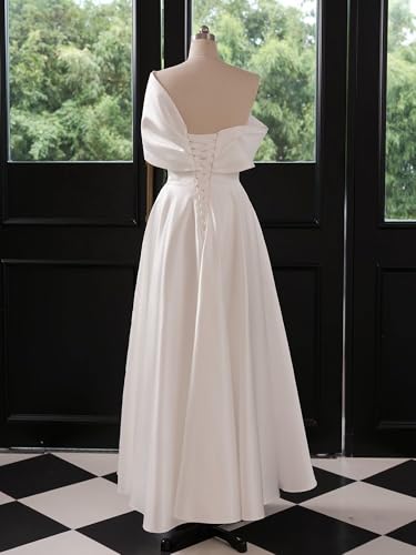 Women One Shoulder Prom Dresses Long Satin Ruffle A Line Formal Prom Evening Gowns with Pockets 0564